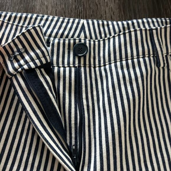 NWT Akris Punto Faye Boot-Cut Striped Denim Pants Size 6 Navy‎ & Cream Nautical - Picture 6 of 16